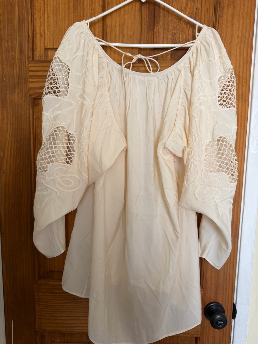 H&M Cream Boho Mini Crochet Embroidered Balloon Sleeves - Picture 4 of 12